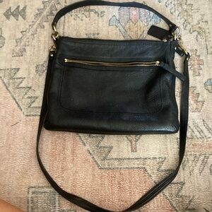 Patch black leather crossbody